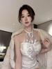 Celebrity Lace Halter Camisole: Women's One-Shoulder Bandeau Top with Padded Bra for Spring/Summer.