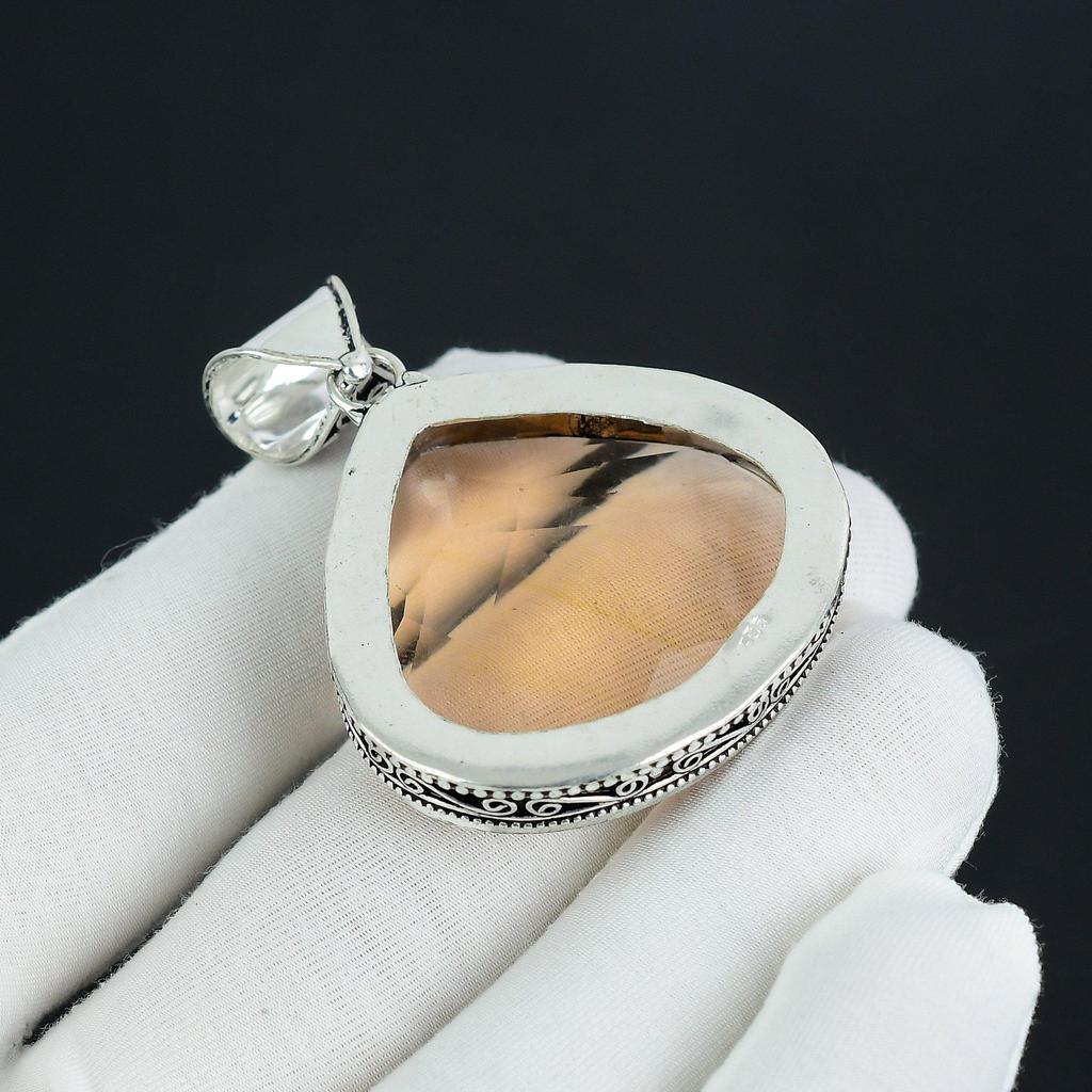Morganite Gemstone Silver Pendant In 925 Sterling Silver -Handmade Pear Design, Everyday Wear Engagement Gifts
