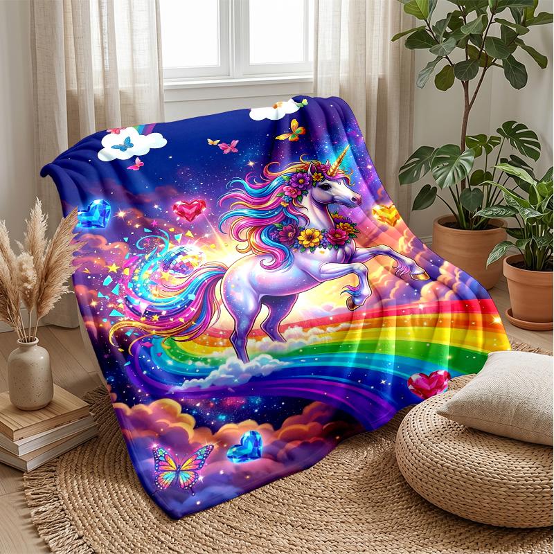 Manta Temática Fantasia Unicórnio Arco-Íris Leve Quente Manta de Flanela Manta Decorativa para Decoração de Casa