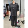 Women's Casual Sets Summer Cotton and Linen Short-sleeved Lapel Shirt Straight Trousers Two-piece Set
