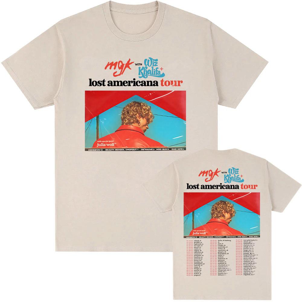 MGK Lost Americana Tour T-Shirt Machine Gun Kelly Sänger Grafik T-Shirt Baumwolle Kurzarm Lässig Herren/Damen T-Shirt Streetwear