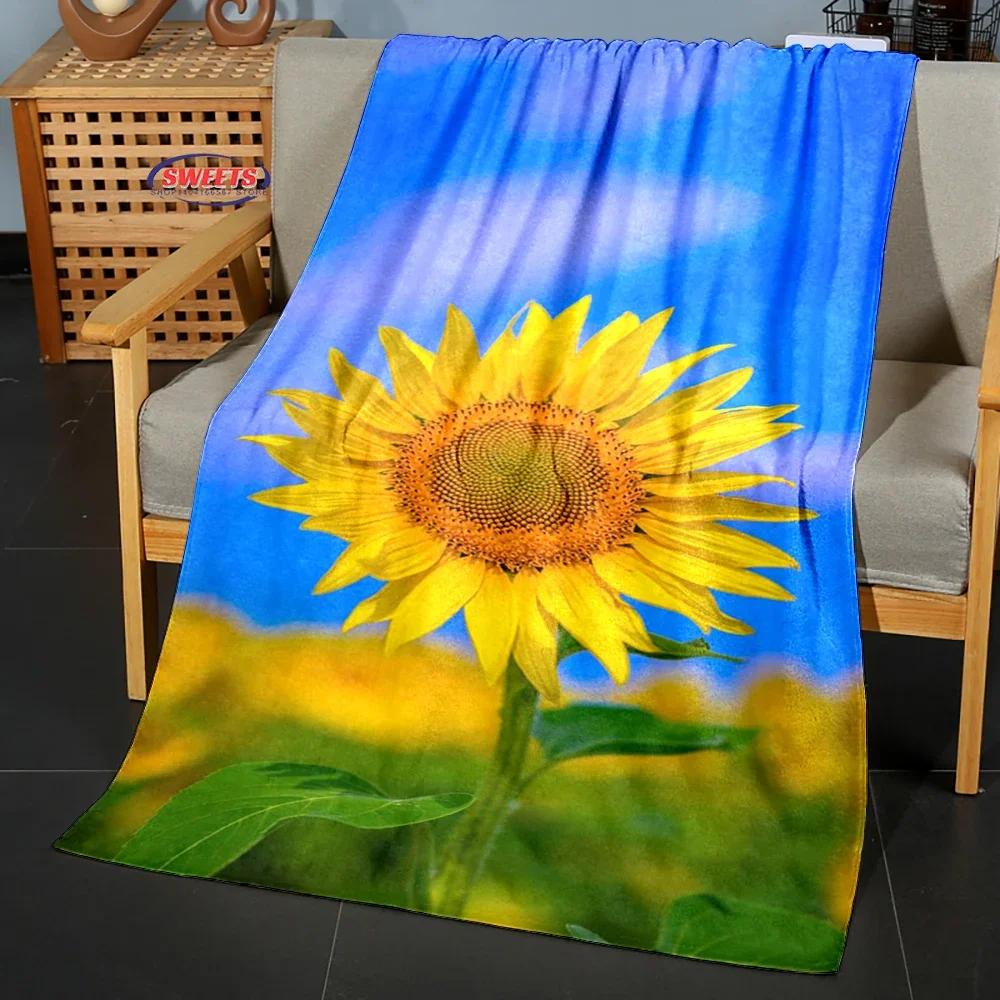 3D-Druck Blumenmotiv Sonnenblumen Weiche Flanelldecke für Bett Schlafzimmer Sofa Picknick, Überwurfdecke zum Zudecken Outdoor-Freizeit Nickerchen