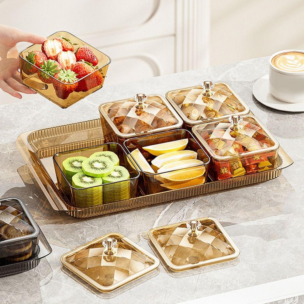Dustproof Fruit Plate Partition Platter 2/4/6 Grids Snack Dessert Tray  Living Room