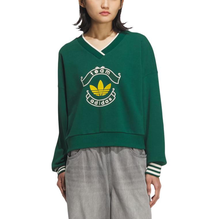 Adidas Originals FW25 Team Sweatcrew Comfortable Versatile Loose V-Neck Pullover Sweatshirt Women Sweatshirt KC5846