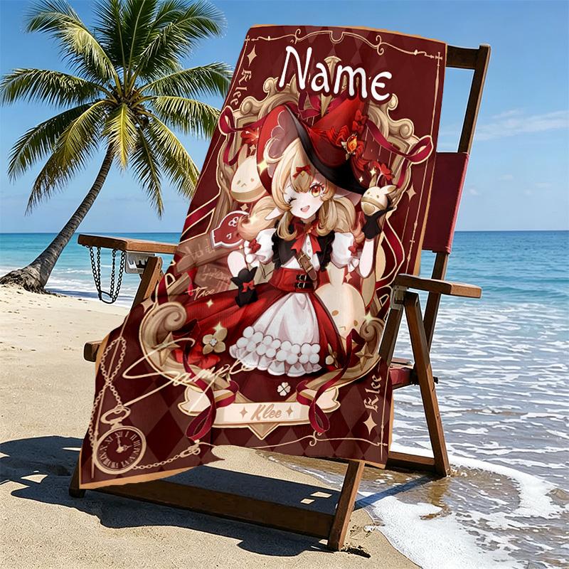 Custom Name Personalized Genshin Impact Print Beach Towel, for Trip Camping Beach Party Home Decor, Birthday Gift for Family & Friends