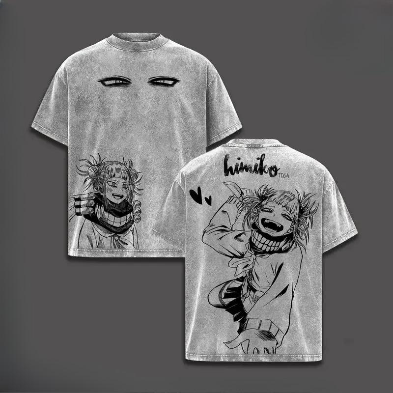 Anime My Hero Academia Toga Himiko T-shirt Men Clothing Harajuku Vintage Washed T Shirt Summer Oversized Cotton Tees Clothes