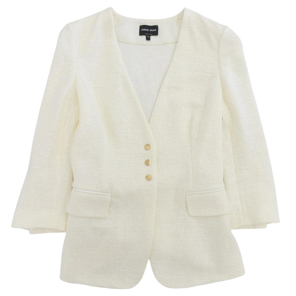 GIORGIO ARMANI Linen Blend Jersey Double Breasted Blazer Jacket Women's Size 36 3DAG51 AJJZZ 23 Jacket 36 whiteUsed