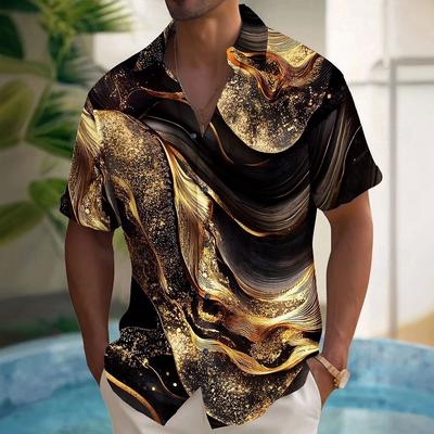 Herren Luxus Abstrakt Marmor Hemd Button-Up Hemd Kurzarm Mode Lässig Urlaub Feiertag Streetwear