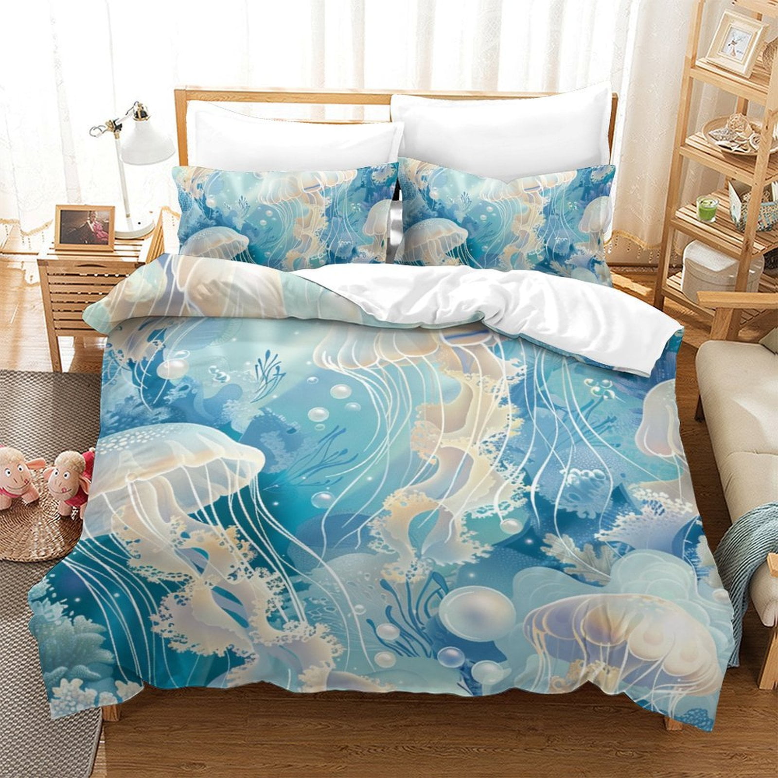 

Comforter Ocean Jellyfish Queen Sizeunderwater World Bedding Queen Sizesealife Decorationreversibleultra Soft Kids Adults Comforter (quilt)-EU Single(135*200cm)3pcs