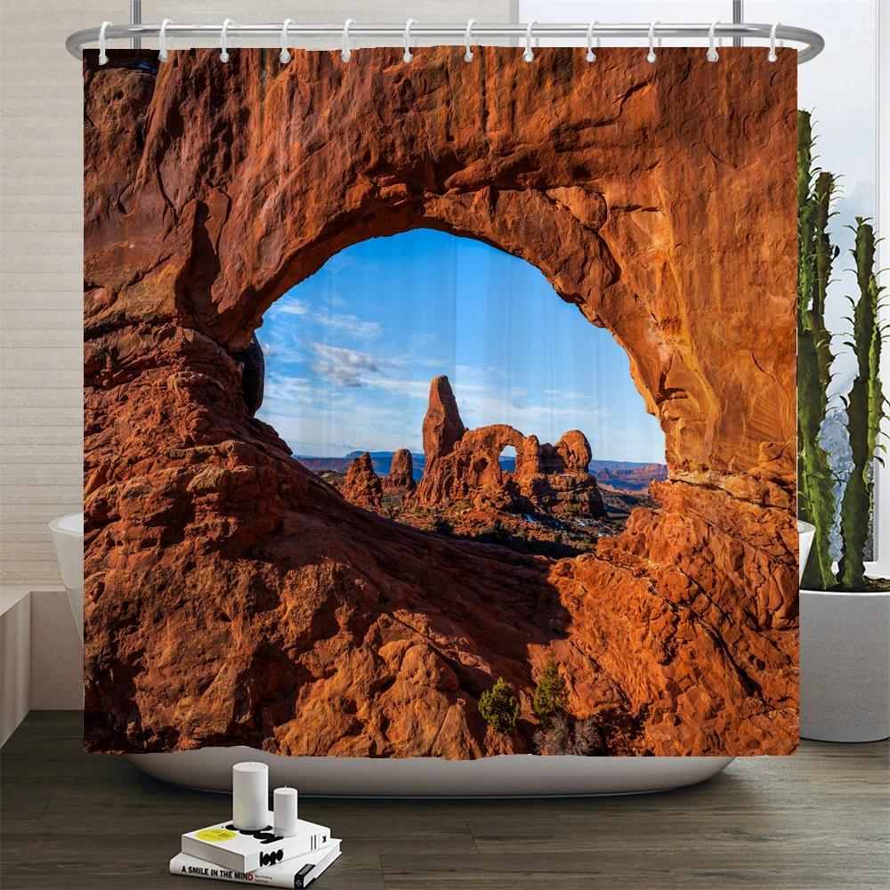 Natural Desert Scenery Shower Curtain 3D Printed Landscape Bathroom Curtain Fabric Bath Curtains Home Decor Waterproof With Hook