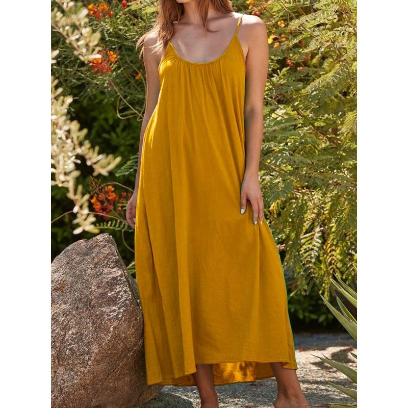 IHUASU Abiti Casual da Estate e Primavera Senza Maniche con Scollo a U e Stampe a Colori Solidi