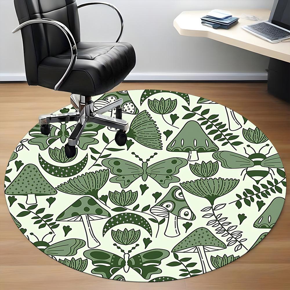1pc Mushroom Butterfly Office Round Area Rug, Indoor Mat Suitable For Office, Under Office Chairs Bedroom Living Room Home Decor, Room Deco