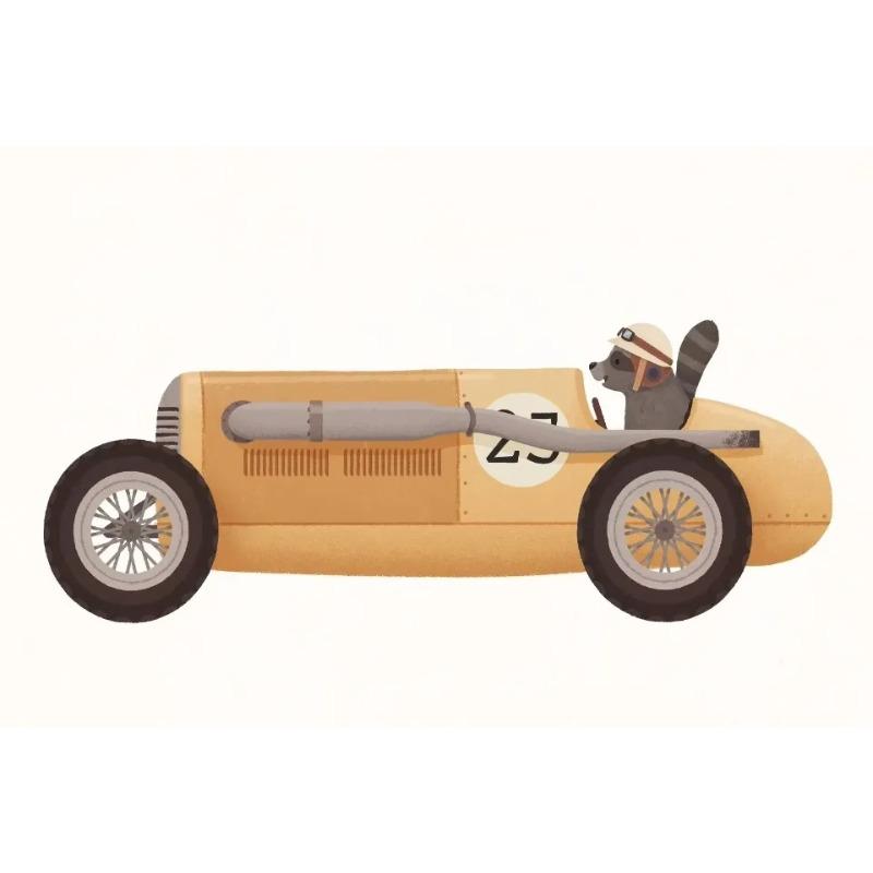 Animals On Cars Cartoon Posters Elephant Giraffe Raccoon Canvas Printing Wall Art Picture for Nursery Living Room Home Deco Gift