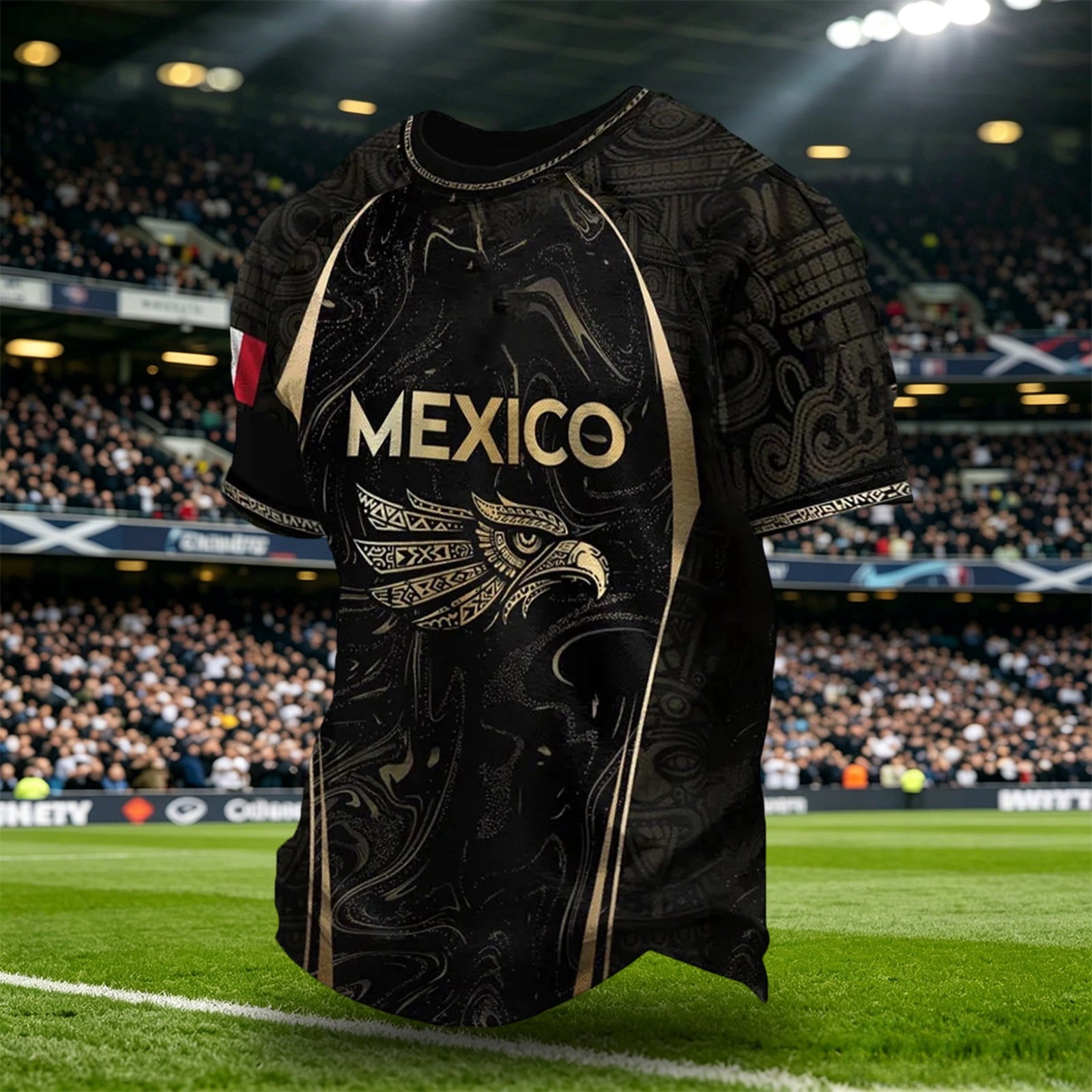 Men s Neck Short Sleeve Soccer Print T-Shirt S