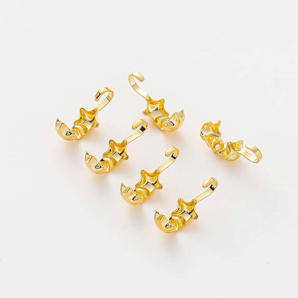 20pcs/lot 14K 18K Gold Color Star Shape Necklace End Crimp Beads With Hook Calotte Cover Beads For DIY Jewelry Making Components