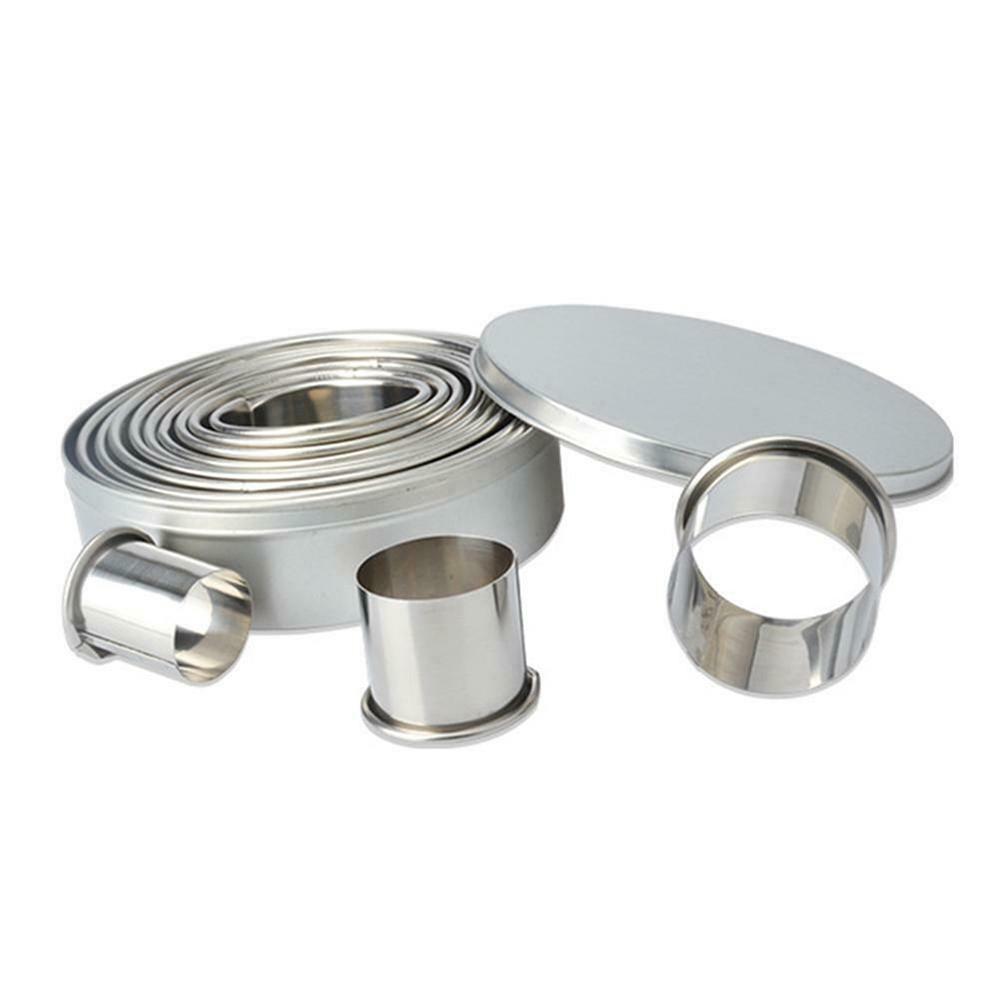 14PCS Stainless Steel Round Cookie Biscuit Pastry Cutter Baking Cake Mold Tools