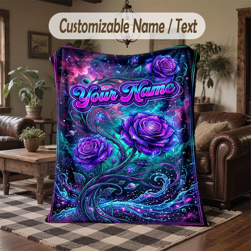 Cosmic Phoenix Rise Theme Throw Blanket Custom Name Text Personalized Blanket Soft Cozy Blanket for Home Sofa Bed