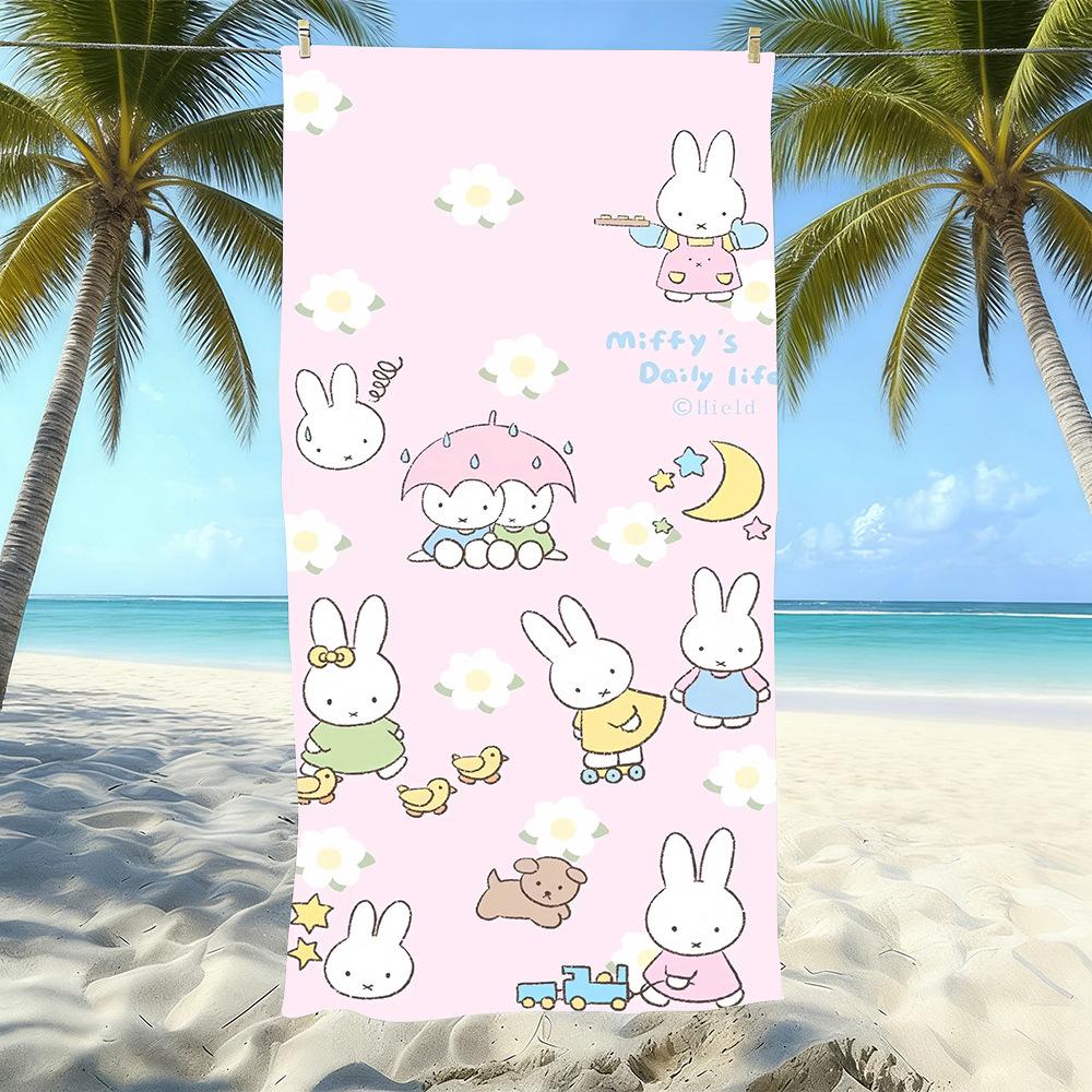 Miffy Rabbit Beach Towel Microfiber Quick Drying Absorbent Cartoon Printed Seaside Resort Bath Towel