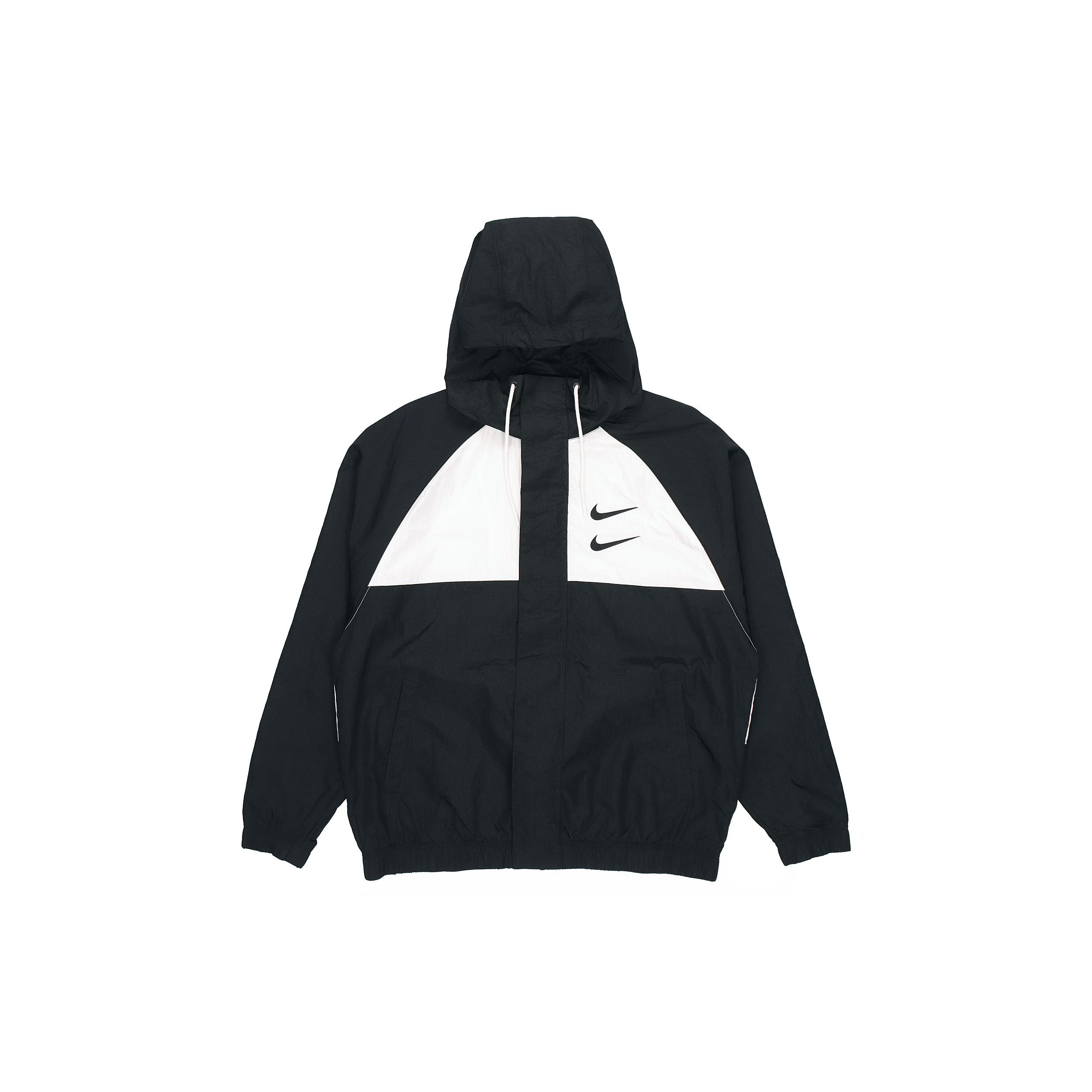 Nike Swoosh Windproof Woven Hooded Jacket Black White DJ9647-011 S