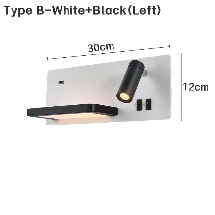 Luminárias de Parede LED Nórdicas de Cabeceira com Porta de Carregamento USB Prateleira Arandela Quarto Estudo Leitura Luminária de Parede Interna com Interruptor