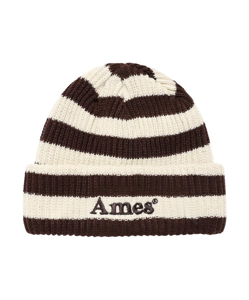 AMES-WORLDWIDE Stripe Knit Beanie Brown