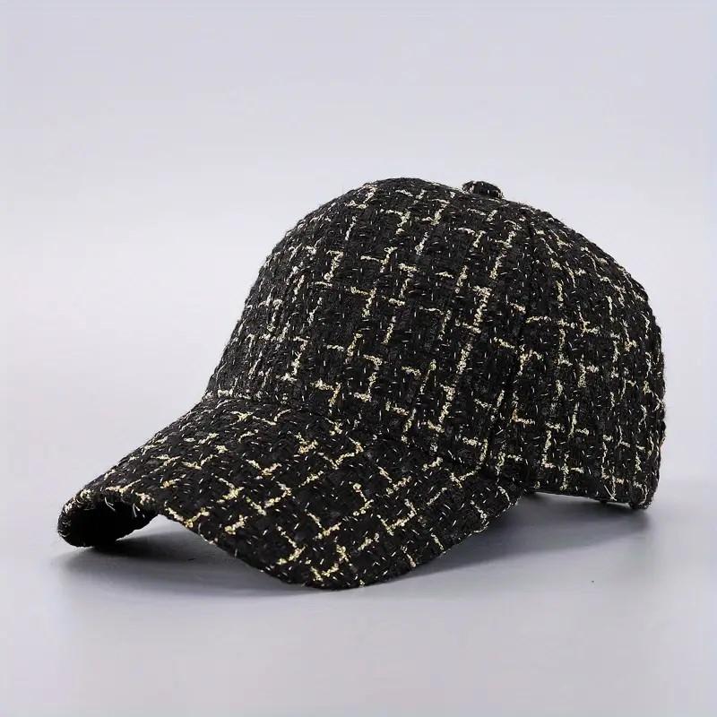 Houndstooth Baseball Cap for Women, Lightweight Fitted Sports Hat with Buckle Closure Retro British Style Plaid Trucker Cap