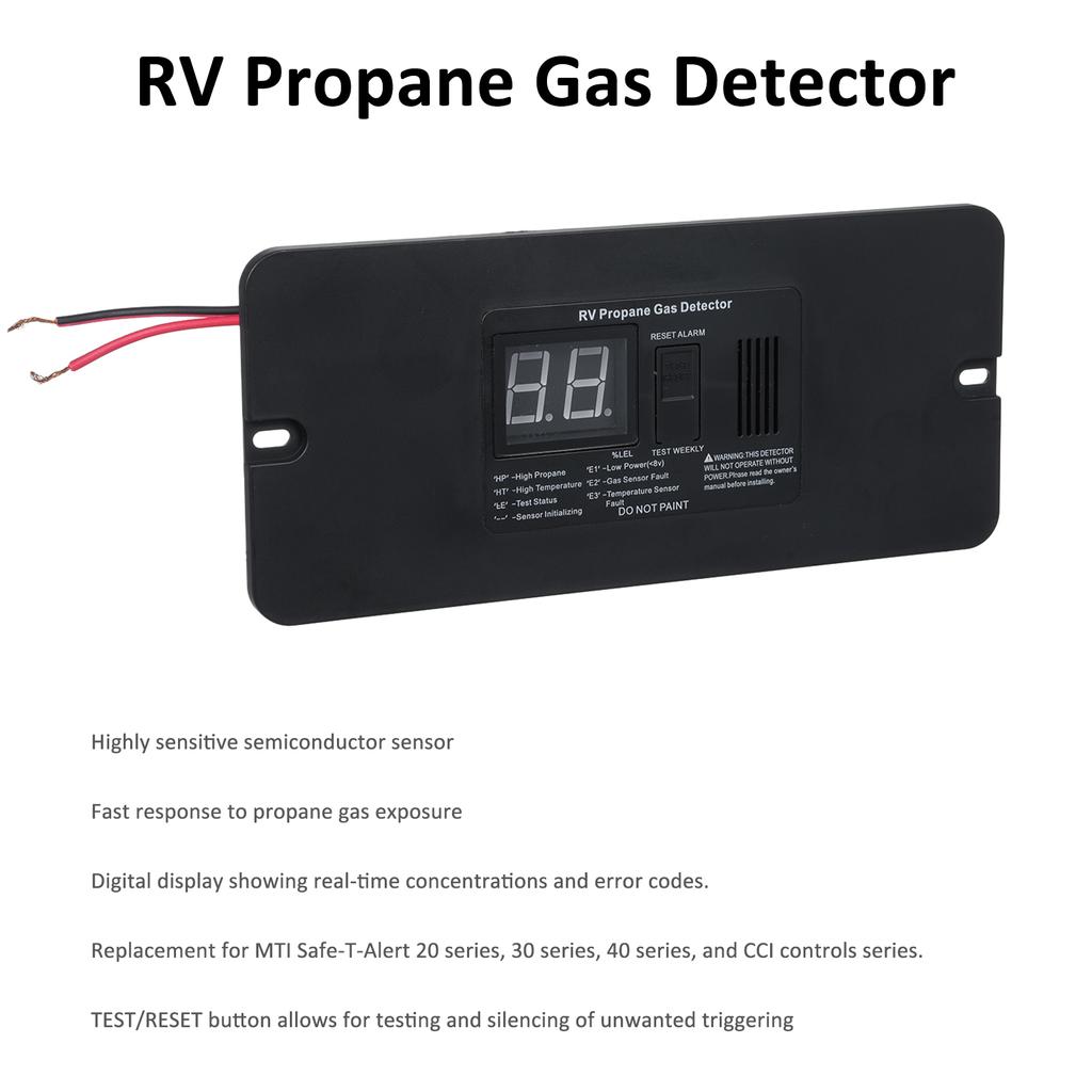 Digital RV Propane Gas Detector with 85dB Loud Alarm,   12V Gas Alarm for Trailer Motorhome (Black, Large Size)