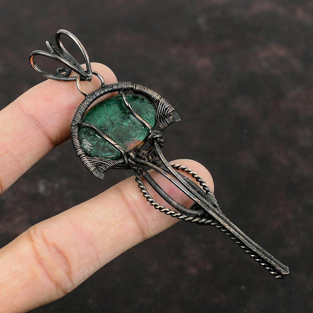 Pandantiv Cuprită Crisocolă Bijuterii Elegante Înfășurate în Sârmă de Cupru Pandantiv cu Piatră Prețioasă Înfășurat în Sârmă Bijuterii Handmade Pandantiv de Cupru Pentru Cadou