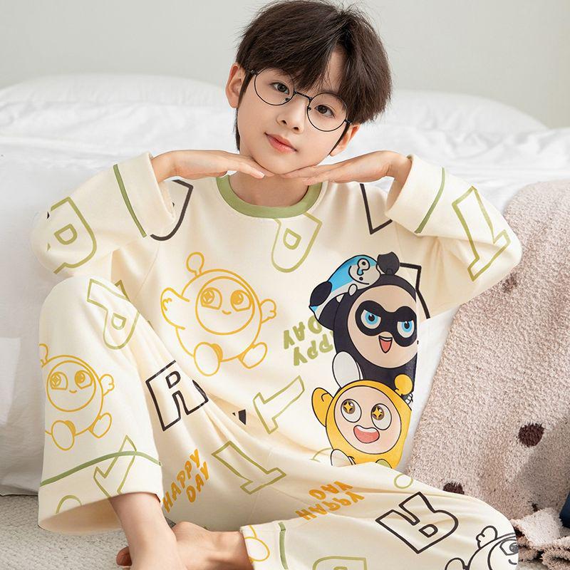 Spring/Autumn Long Sleeve Pajama Set for Boys - Cartoon Design for Kids & Teens