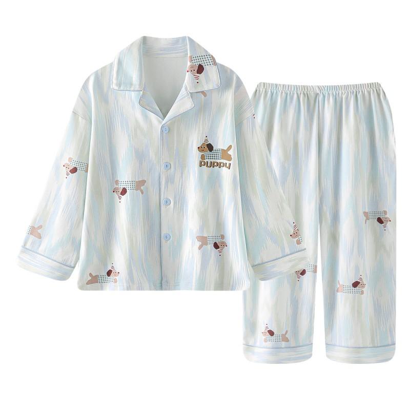 Girls Cotton Pajama Set Long Sleeve Cartoon Print Sleepwear Fall Kids Home Outfit