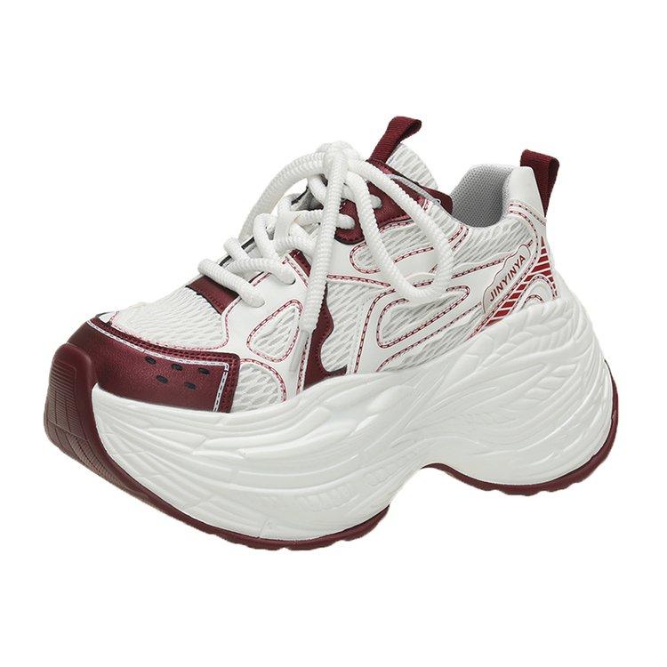 Fashion 8CM Women Thick Leather Sneakers New Autumn High Platform Dad Shoes Women Casual Trainer Sneakers Thick Sole Vulcanize Shoes