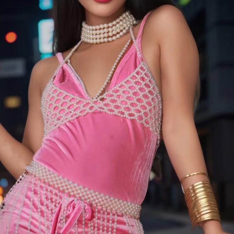Sophisticated Pearls Body Chain Lingerie Versatile Chest Jewelry Accessory Portable for Parties and Date Nights