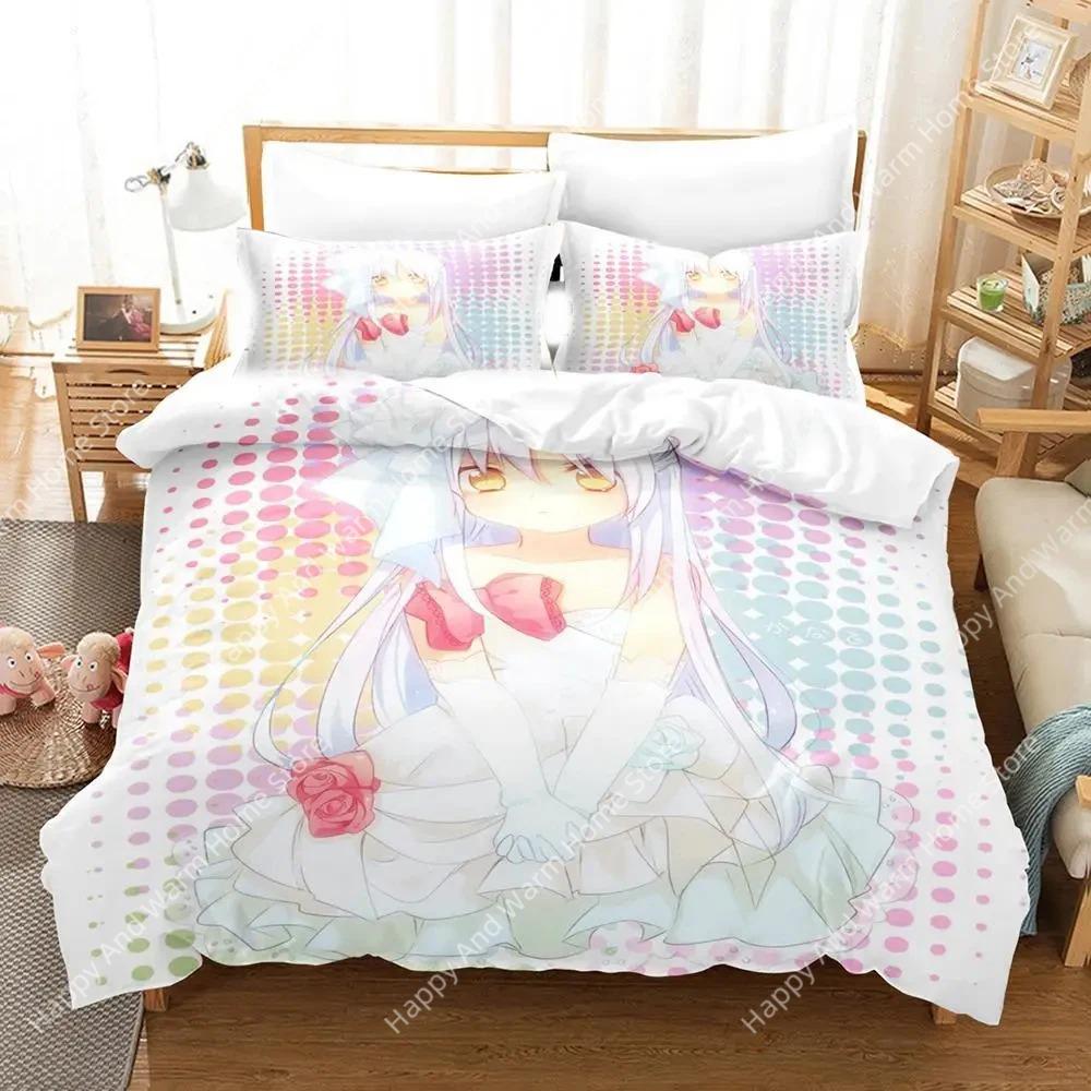 3D Print Anime Angel Beats Beding Set Soft Duvet Cover Bed Linen Set Comfortable Quilt Cover Pilowcase Warm Comforter King Quen Sized Dimensions Young