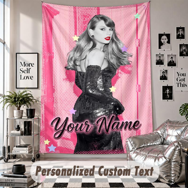 Wall Hanging Tapestry With Custom Name & Text, Taylor Swift Decorative Tapestry For Bedroom