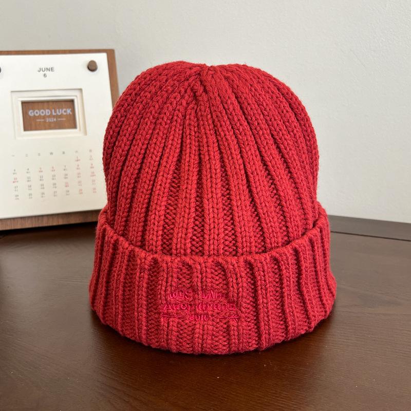 Letter Embroidered Knitted Hat for Women Autumn and Winter Warm Woolen Hat Without Tying The Head and Showing A Small Face  Cold Hat for Men