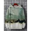 Men's Hoodie Landscape Paint Print Y2k Sweatshirt Harajuku Hooded Shirt Pullover Casual Oversized Long Sleeve Top Men's Clothing