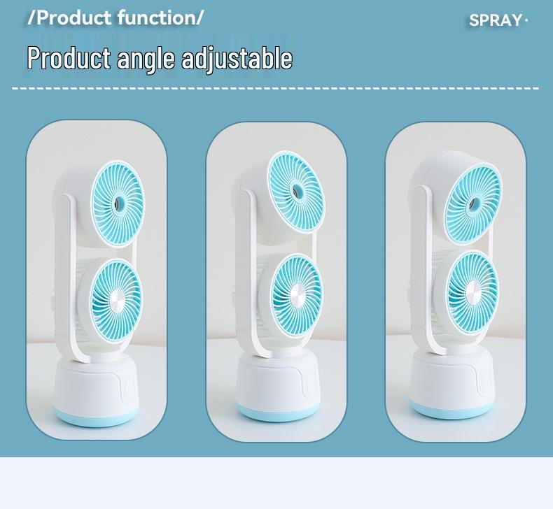 Dual-Head USB Mini Desktop Fan: Three-Speed, Strong Wind, Humidifying Spray for Summer Office
