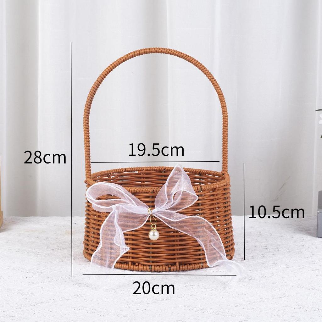 Pastoral Style Round Rattan Imitation Flower Basket - Decorative Handheld Barrel for Flower Arrangements and Gifts