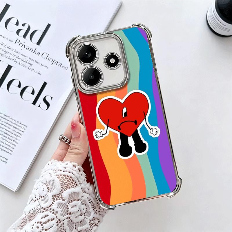 Bad Bunny Heart Plating Phone Case For Xiaomi Redmi Note 14 15 Pro Plus 13 12 11 11S 11T 10 9S 9 5G Anti-Fall Airabag Cover