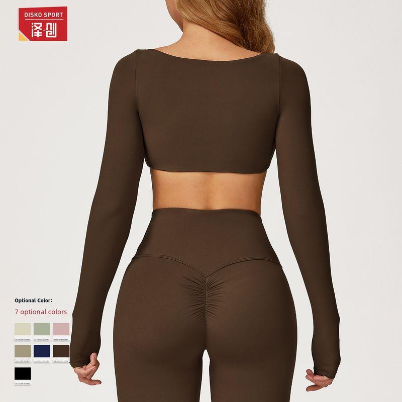 Guangzhou Zechuang Clothing Co., Ltd. Sexy Nude Feel Long Sleeve Yoga Wear Outdoor Running Workout T-shirt Quick-Drying Tight