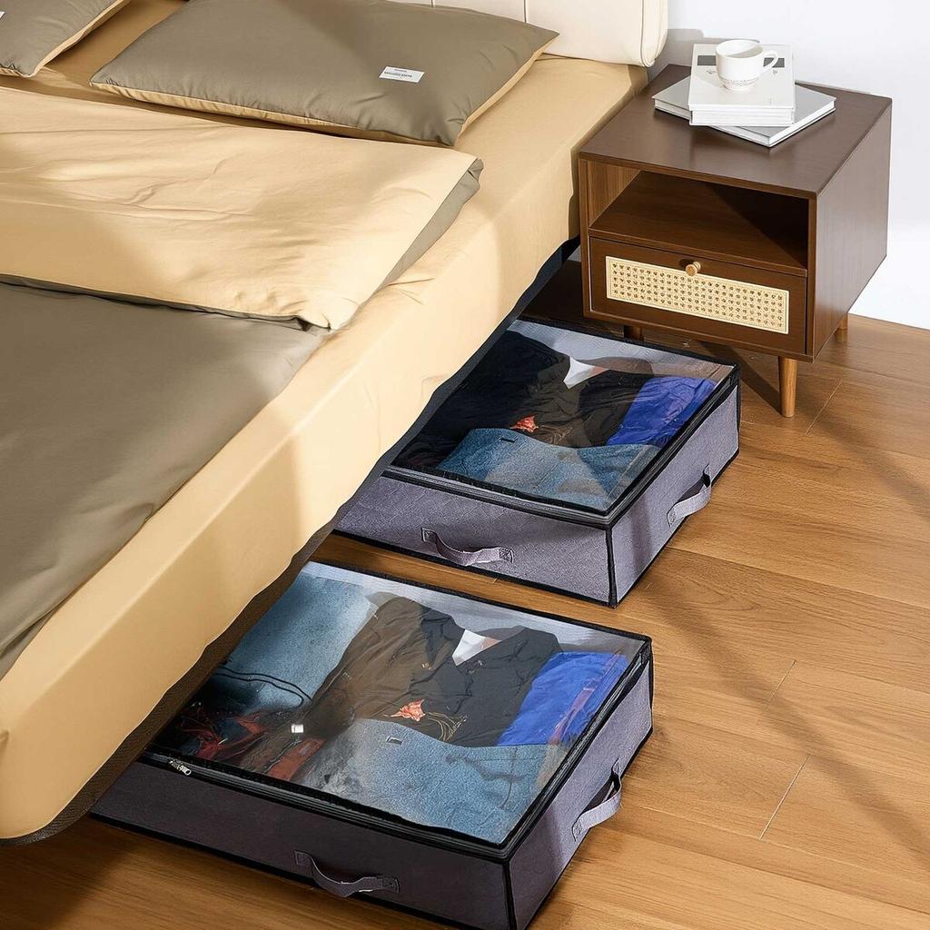 Under Bed Storage with Clear Lids, 996 X 500 X 180 Mm, 90L Large Underbed Clothes Storage Containers, Low Profile Under Bed Drawer Shoe Organizer Bins
