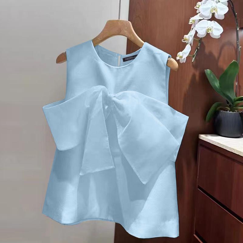 

ZANZEA Женские летние майки с круглым вырезом без рукавов и завязками 4XL синий