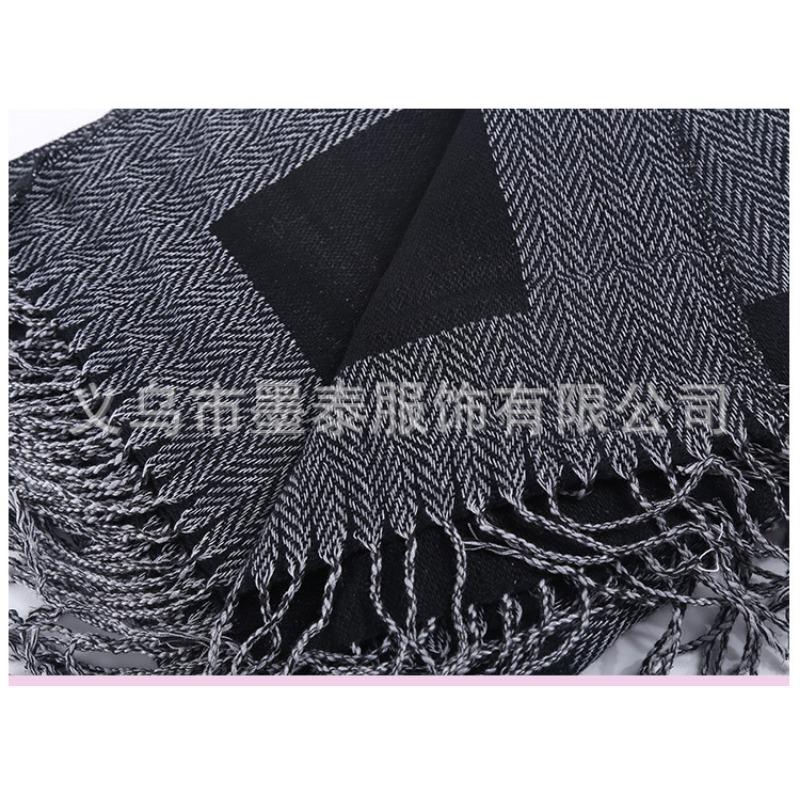 Women Faux Cashmere Tassel Shawl Black Gray Solid Winter Autumn Scarf