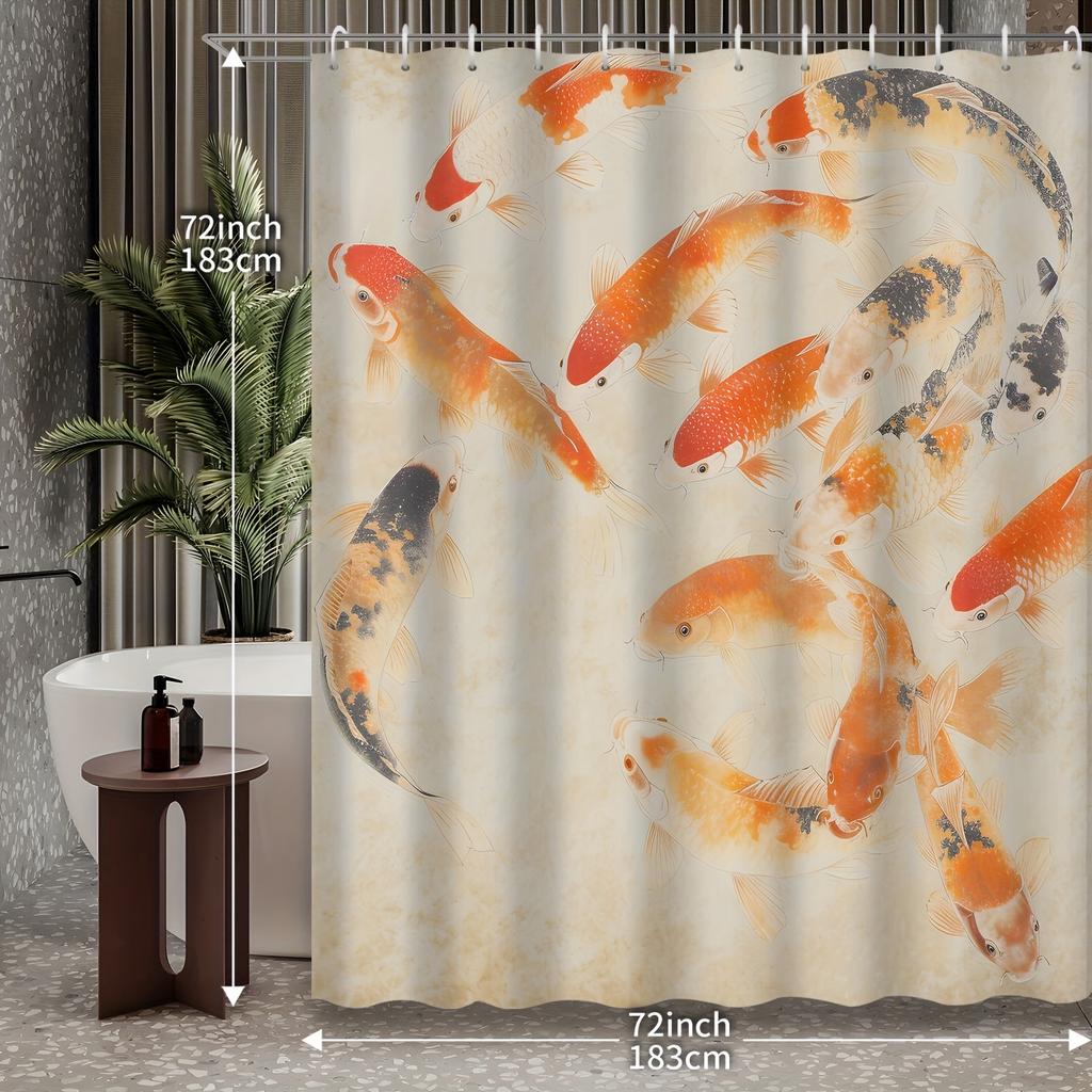 Colorful Koi Fish Shower Curtain - Water-Resistant Fabric For Bathroom - Perfect For Nature And Zen Lovers
