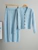 Women's Retro Cable Knit Two-Piece Set: Cardigan & Long Skirt