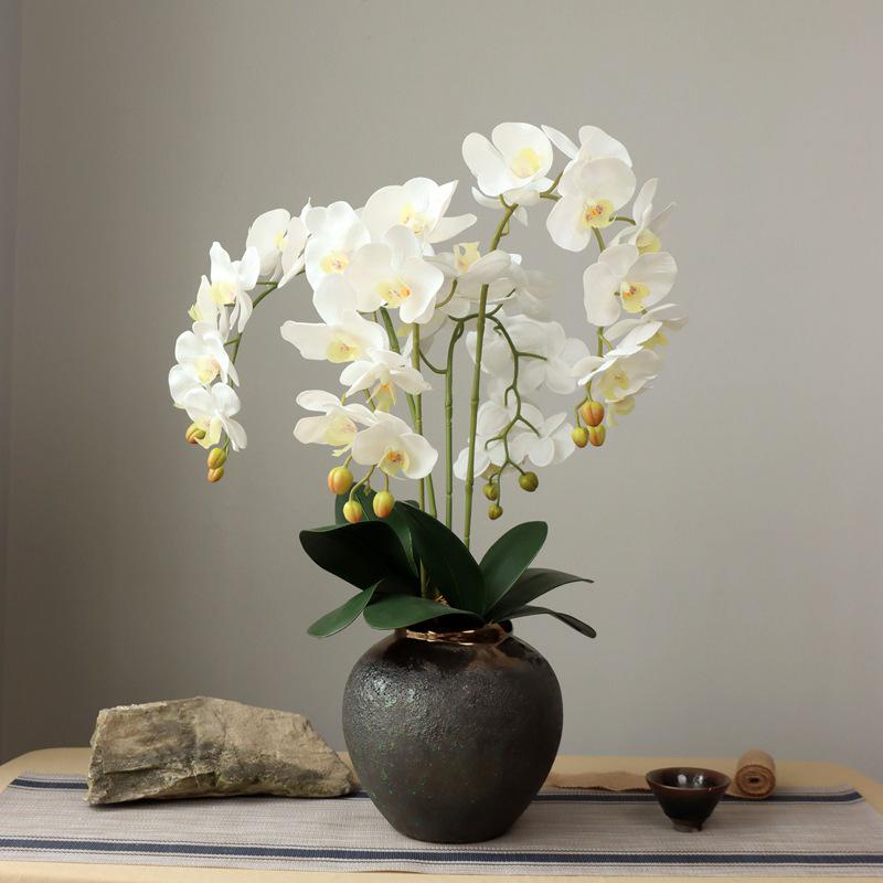 PU Phalaenopsis Orchid Leaves for Wedding and Home Decor - Realistic Fake Green Plants In Potted Flower Arrangement