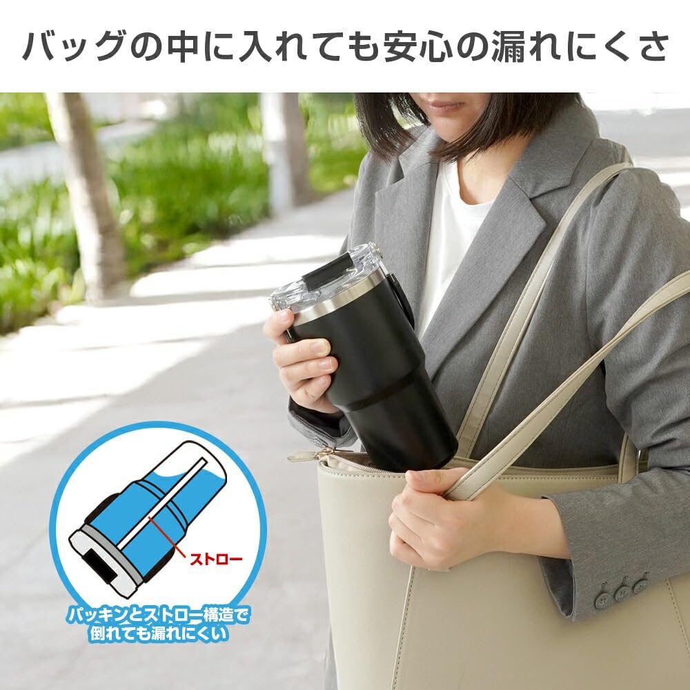 Park Lane Tumbler with Stainless Steel Water Direct Handle 2-Way Handle, 540ml, Black, Insulated, Cold/Hot, Bottle, Mug, Drinking, Straw,