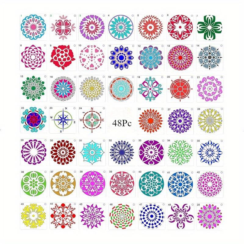 Pachet de 48 Șabloane Mandala Reutilizabile din Plastic PET pentru Pictură - Șabloane Craft pentru Artă DIY și Decorațiuni Interioare