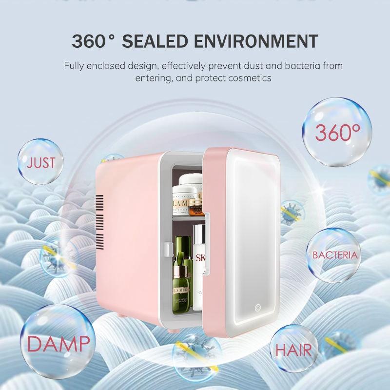 Mirror Glow Beauty Fridge 4L LED Touch Screen 3 Cooling Modes Silent 30dB Skincare & Drink Cooler/Warmer