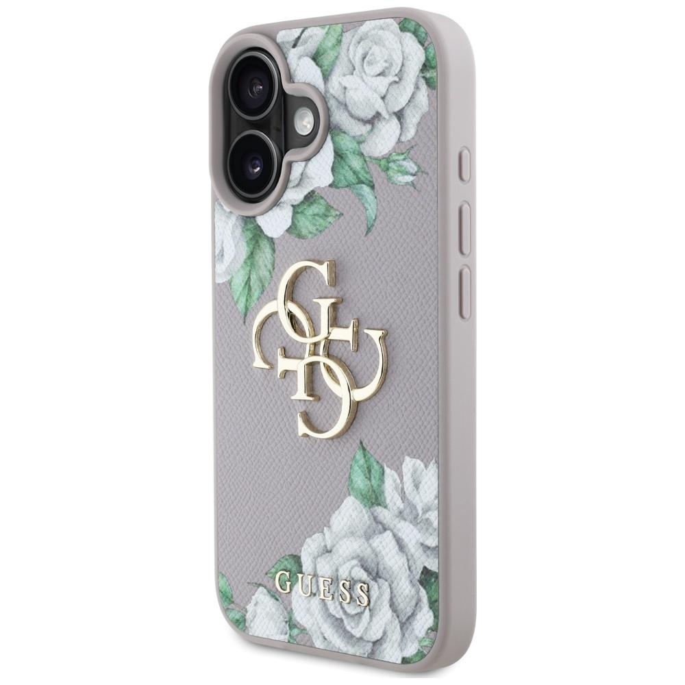 Guess Grained Roses Big 4G logo case for iPhone 16 purple